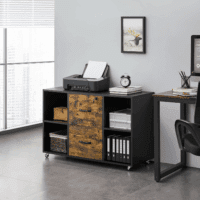 Filing Cabinet Lateral File Cabinet with 2 Drawer and 4 Open Compartments for Letter Size A4 Size, Printer Stand for Home Office, Black/Rustic Brown - Image 5