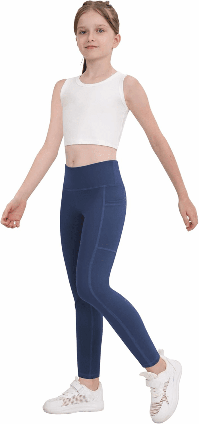 Girls' Athletic Leggings with Pockets, 5 Packs Kids Teen Dance Yoga Workout Running Pants for 5-15 Years - Image 4