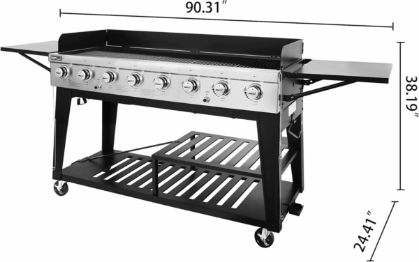 8-Burner Gas Grill, 104,000 BTU Liquid Propane Grill, Independently Controlled Dual Systems, Outdoor Party or Backyard BBQ, Black - Image 3
