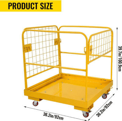 Forklift Safety Cage 36''X36'' Heavy Duty Steel Forklift Work Platform 1150LBS Capacity with 4 Universal Wheels Collapsible Lift Basket Aerial Rails Aerial Platform, Yellow - Image 2