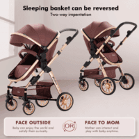 Baby Stroller for Toddler,Bassinet Stroller,Foldable Aluminum Alloy Pushchair with Adjustable Backrest,Adjustable Direction Coffee - Image 2