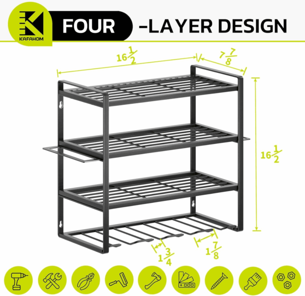 Power Tool Organizer, Garage Tool Organizers and Storage,Drill Holder Wall Mount, Storage Rack for Cordless Drill, Heavy Duty Tool Shelf with Screwdriver Holder/Pliers Holder/Hammer Holder - Image 4