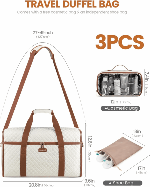 Travel Duffle Bag, Weekender Bags for Women, Carry on Duffel Bags for Airplanes, Overnight Bag with Toiletry Bag, Hospital Bag for Labor and Delivery, Yoga Gym Bag with Wet Pocket, 3Pcs Set - Image 4