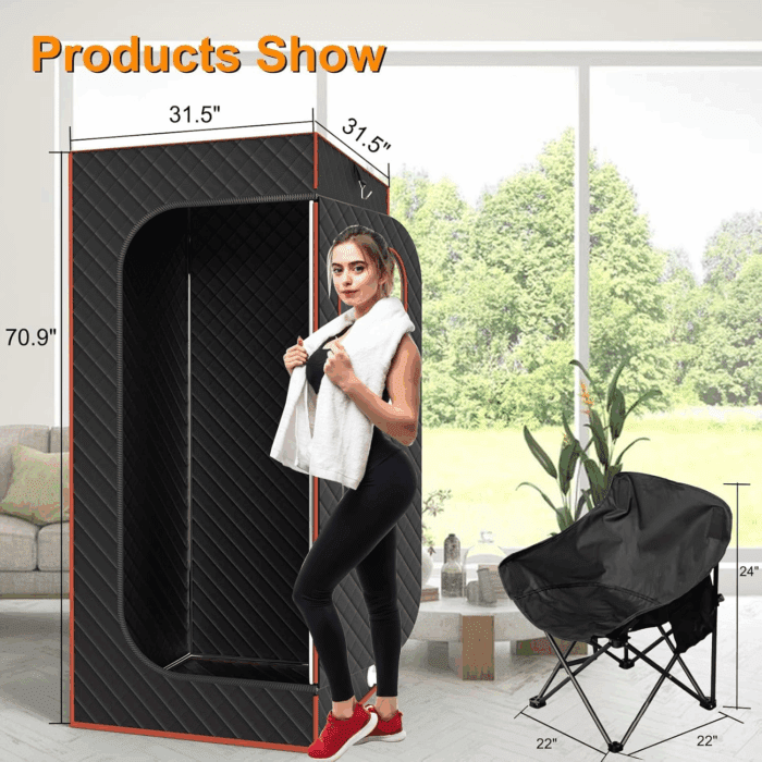 Portable Sauna for Home, Sauna Box Sauna Tent with 3L Steamer, Remote Control, Folding Chair and Foot Pad, Full Size Personal Steam Sauna for Home Spa, 15 Levels, Orange - Image 7