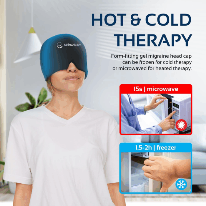 Migraine Relief Cap Ice Head Wrap and Hat | Hot/Cold Gel Pack with Face and Eye Mask Compress for Headache Relief - Black - FSA HSA Eligible - Image 4