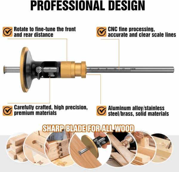 Wheel Marking Gauge, Newly Unique Movable Blade,0.2 Mm Precision,Woodworking Dovetail Scribing Gauge, Scriber Marking Tools, Essential Tools for Woodworking Projects (Rollable Blade) - Image 3