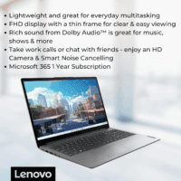 Ideapad 1 Student Laptop, 15.6" FHD Display, Intel Dual Core Processor, 12GB RAM, 512GB SSD + 128GB Emmc, 1 Year Office 365, Wi-Fi 6, Webcam, Bluetooth, SD Card Reader, Windows 11 Home, Grey - Image 3