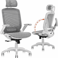 Ergonomic Office Chair, High Back Home Desk Chair with Headrest, Flip-Up Arms, 90-120° Tilt Lock and Wide Cushion, 400LBS Mesh Chairs for Man Woman, White Task Chair(Dark Grey,Gy01Wdg)