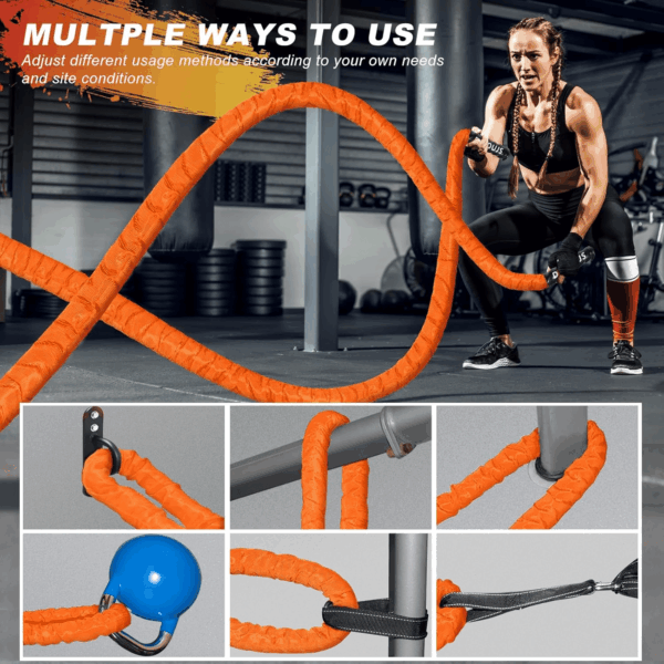 Battle Ropes for Home Gym 1.5Inch Diameter 30 FT Lengths Workout Heavy Battle Ropes for Exercise Training Weighted Ropes for Working Out Exercise Equipment with Protective Cove - Orange - Image 5