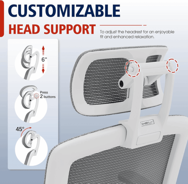 Ergonomic Office Chair, High Back Home Desk Chair with Headrest, Flip-Up Arms, 90-120° Tilt Lock and Wide Cushion, 400LBS Mesh Chairs for Man Woman, White Task Chair(Dark Grey,Gy01Wdg) - Image 6
