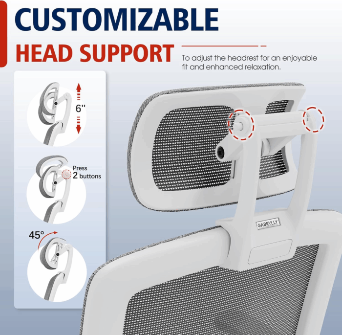 Ergonomic Office Chair, High Back Home Desk Chair with Headrest, Flip-Up Arms, 90-120° Tilt Lock and Wide Cushion, 400LBS Mesh Chairs for Man Woman, White Task Chair(Dark Grey,Gy01Wdg) - Image 6