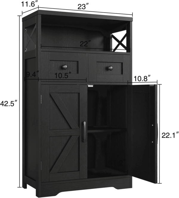 Black Storage Cabinet with Drawers and Shelves, Freestanding Black Kitchen Pantry, Floor Storage Cabinet Hutch Cupboard for Dining, Living Room, Home Office - Image 2