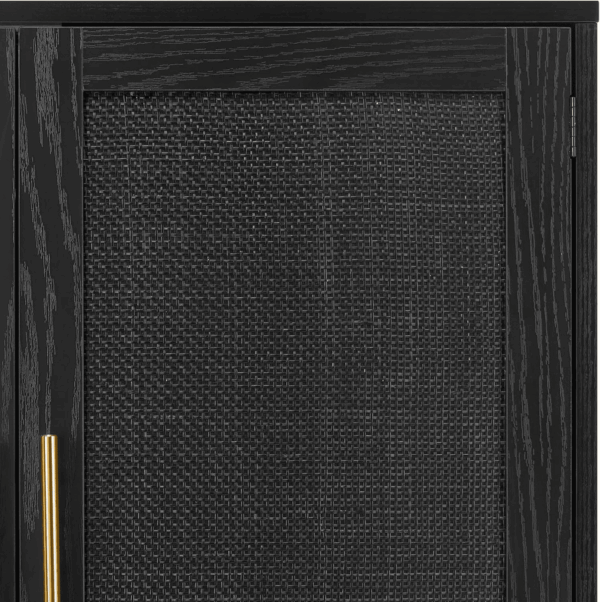 4 Door Sideboard Buffet Cabinet, Kitchen Storage Cabinet with Black Painted Rattan Decorated Doors, Cupboard Console Table, Boho Accent Liquor Cabinet, 62.3X 15.7X 34.6 Inches, Full Black - Image 5