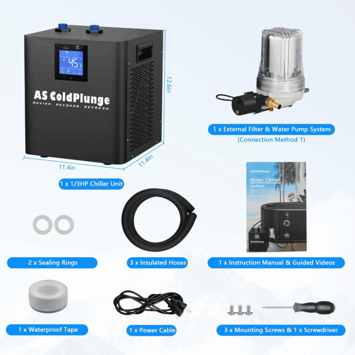 Ice Bath Water Chiller for Cold Plunge Tubs, 1/3 HP Upgraded Ice Bath Chiller with External Filter Water Pump, Ideal for Cold Plunge Recovery Ice Bath Tubs Home Use 110V Cooling Chiller - Image 8