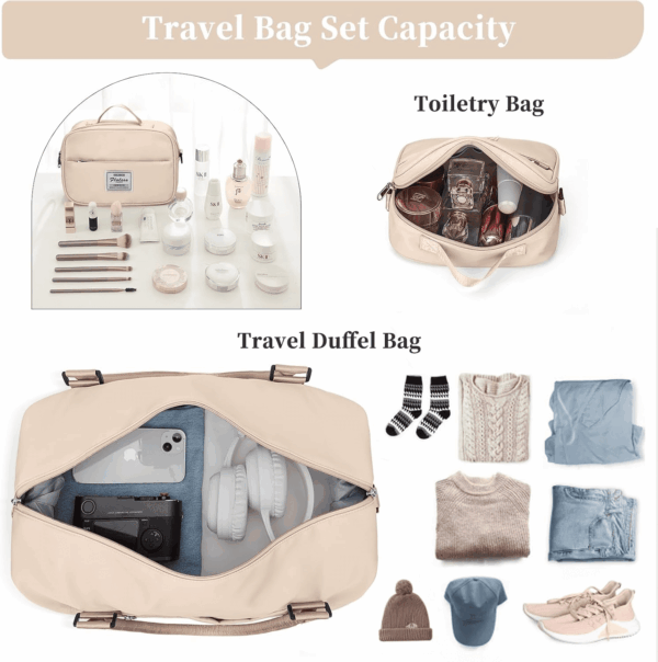Weekender Bags for Women,Overnight Travel Duffel Bag,Personal Item Travel Bag with Shoes Compartment,Gym Bag,3Pcs Set - Image 2