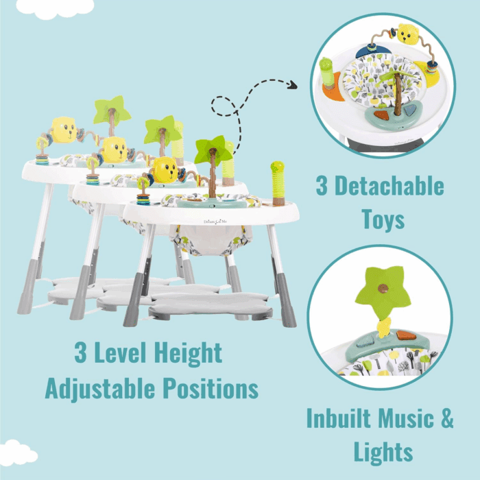 Curio Sit N Seek Baby Activity Center in Lime, 2 in 1 Activity Center and Play Table with 3 Detachable Toys and Music, 3 Level Height Adjustable Positions Activity Center for Baby - Image 5