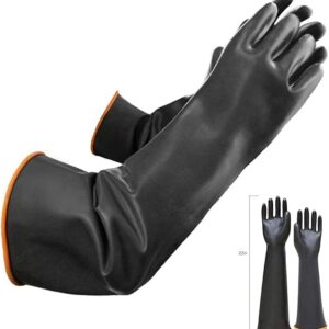 22" Latex Chemical Resistant Gloves, Reusable Heavy Duty Long Rubber Gloves Dishwashing Gloves, Industrial Safety Gloves for Men, Forearm Protection Waterproof Resist Strong Acid, Alkali, Oil, XL Size