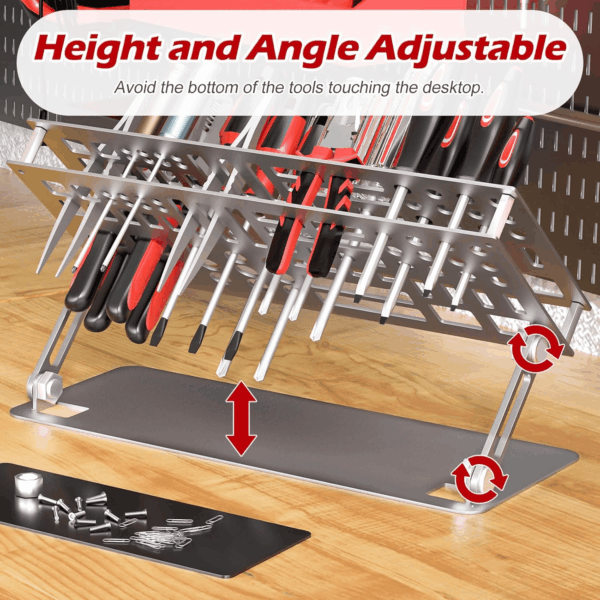 Screwdriver Organizer Holder Screw-Driver Storage Rack for Desktop, Angle and Height Adjustable, Carbon Steel Tool Holding Shelf for Rc Repair, Plier (Silver) - Image 2