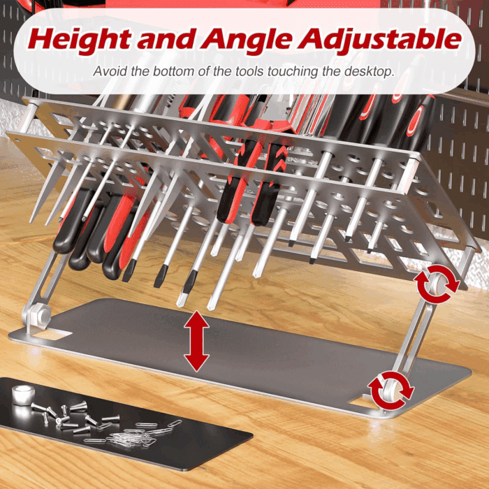 Screwdriver Organizer Holder Screw-Driver Storage Rack for Desktop, Angle and Height Adjustable, Carbon Steel Tool Holding Shelf for Rc Repair, Plier (Silver) - Image 2