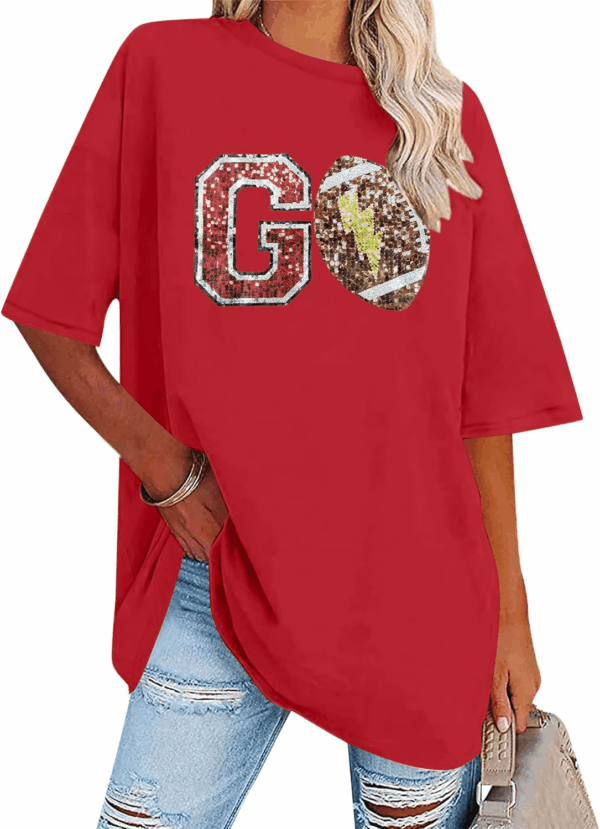 Oversized Football Shirts Womem'S Game Day Shirt Sparkle Graphic Tee Tops Casual Short Sleeve Shirt Vintage T-Shirt - Image 2