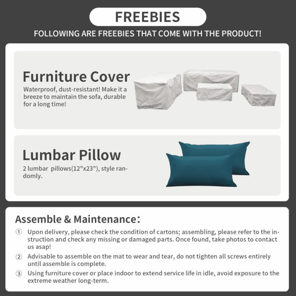 Patio Furniture Set 6 Pieces Couch Outdoor Chairs Coffee Table Peacock Blue Anti-Slip Cushions and Waterproof Covers - Image 7