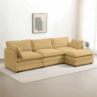 Oversized Modular Sectional Sofa with Movable Ottoman, 112 Inch 4 Seat Modern Corduroy Sofa Set, Convertible L Shaped Couch for Living Room and Office, Yellow