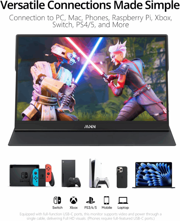 Portable Monitor 15.6Inch FHD 1080P USB C HDMI Gaming Ultra-Slim IPS Display W/Smart Cover & Speakers,Hdr Plug&Play, External Monitor for Laptop PC Phone Mac (15.6'' 1080P) - Image 3