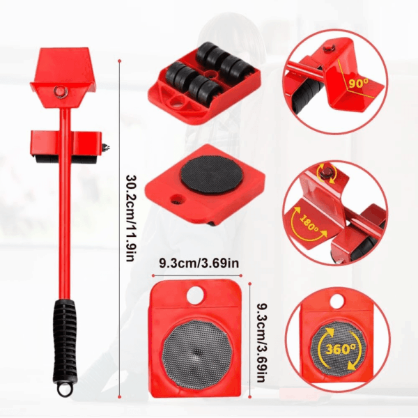 Furniture Lift Mover Tool Set,Furniture Lifter Tool Furniture Movers with Adjustable Height Lifting Tool Lever & 4 Wheels,Mover Dolly Sliders Tool for Heavy Furniture Appliances (Red, One Size) - Image 6