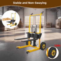 Foldable Hydraulic Material Lift Winch Stacker with Swivel Wheels, 550Lbs Pallet Forklift with 35" Lift Height, Pallet Truck Dolly, Pallet Jack Table Cart, Steel Platform Board X 1 - Image 5