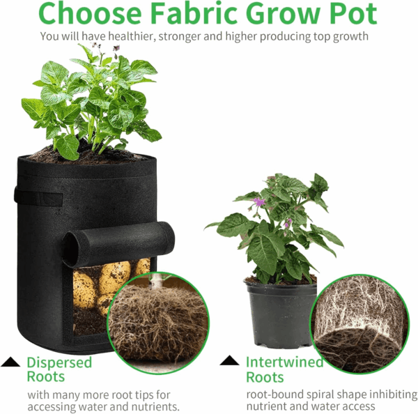 4 Pack Potato Grow Bags 10 Gallon with Flap, Heavy Duty Fabric with Handle and Harvest Window, Non-Woven Planter Pot Plant Garden Bags to Grow Vegetables Tomato, Black - Image 4