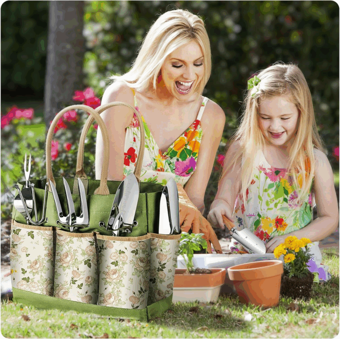 Gardening Tools 9-Piece Heavy Duty Gardening Hand Tools with Fashion and Durable Garden Tools Organizer Handbag,Rust-Proof Garden Tool Set, Ideal Gardening Gifts for Women - Image 7