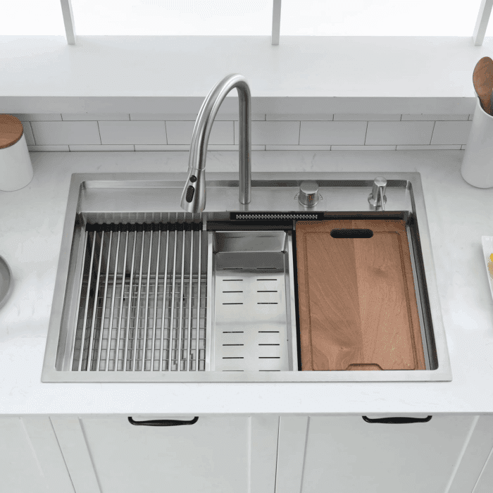 30 Inch Drop in Waterfall Kitchen Sink Workstation with Faucet Combo- 30X22 Drop-In Sink 16 Gauge Stainless Steel Single Bowl Kitchen Sink with Cutting Board - Image 3