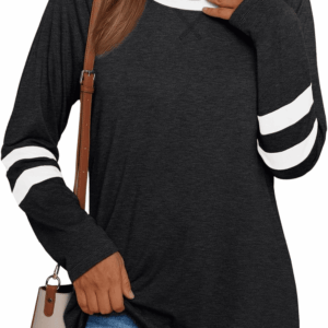 Womens Long Sleeve Shirts Color Block Casual Crewneck Tops Tshirt Basic Tee Fall Fashion Clothes Trendy Outfits