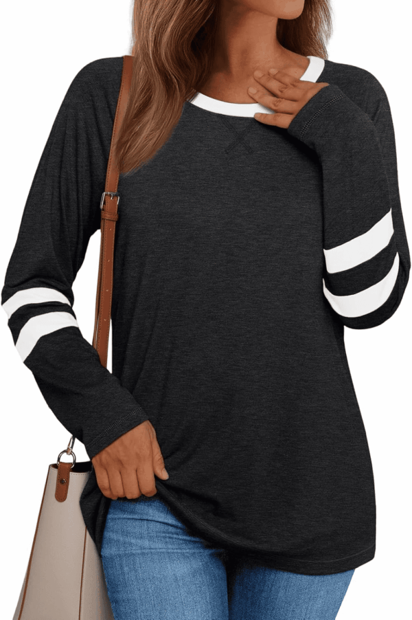 Womens Long Sleeve Shirts Color Block Casual Crewneck Tops Tshirt Basic Tee Fall Fashion Clothes Trendy Outfits