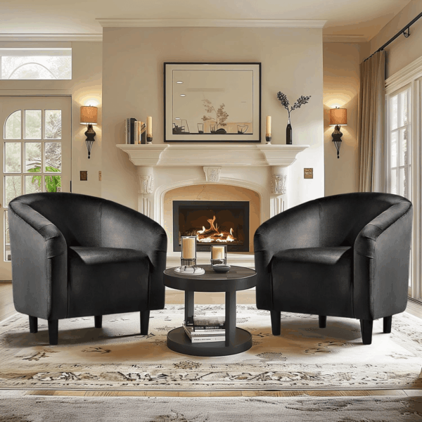 Black Accent Chairs Set of 2, Cozy Velvet Barrel Chair, Modern Club Chair with Soft Padde, Vanity Chair for Living Room/Bedroom/Waiting Room Reception Room, Matte Black - Image 2