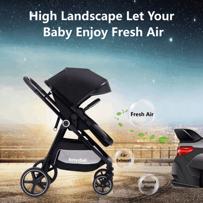 2-In-1 Baby Stroller with Bassinet Mode - Folding Infant Newborn Pram Stroller with Reversible Seat - Toddler Strollers for 0-36 Months Old Babies - Image 9