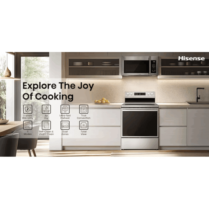 30-In Glass Top 5 Burners 5.8-Cu Ft Air Fry Convection Oven Freestanding Electric Range ( Stainless Steel ) - Image 3