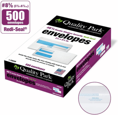 #8 5/8 Security Envelopes, Double Window, Self Seal Envelopes for Invoices/Statements, 3-5/8" X 8-5/8", 24 Lb White, 5/Box (QUA24539) - Image 4