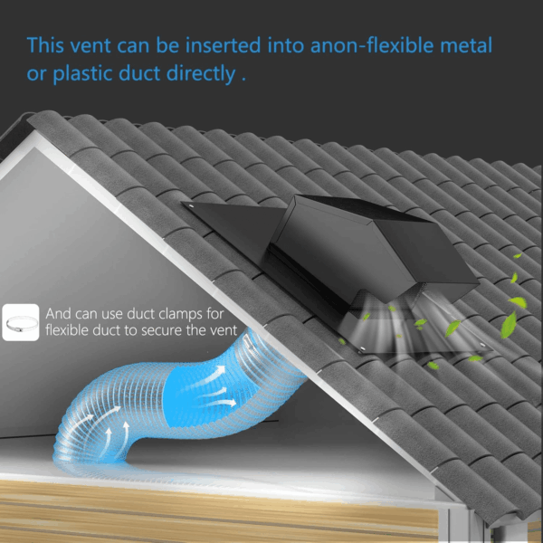 10 Inch Roof Exhaust Vent Cap - Heavy Duty Galvanized Steel Roof Vents for Houses, with Damper, for Home Ventilation System - Black - Image 2