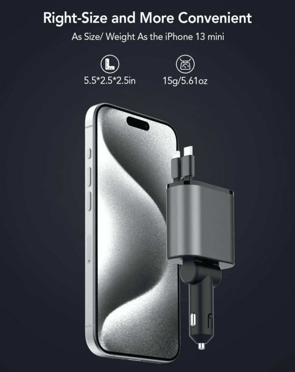 Retractable Car Charger Adapter,4 in 1 Fast Charging Car Phone Charger,69W USB C Car Truck Accessories,Road Trip Essentials Gift for Men Women for Iphone 16/15/14/13/12/11,Galaxy,Pixel - Image 9
