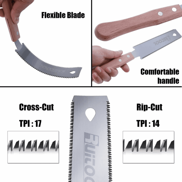 Japanese Hand Saw 6 Inch Double Edge Sided Pull Saw Ryoba SK5 Flexible Blade 14/17 TPI Flush Cut Beech Handle Wood Saw for Woodworking Tools - Image 2