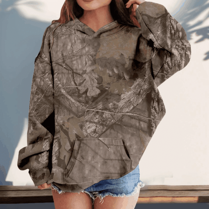 Camo Hoodies for Teen Girls Cute Sweatshirt Maple Leaf Print Oversized Fleece Sweatshirts Pullover Tops with Pocket - Image 2