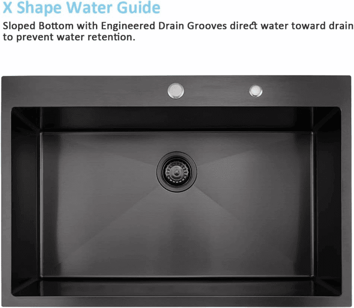 33-Inch Black Stainless Steel Drop-In Kitchen Sink - 33X22 Topmount Single Bowl with Dish Grid & Roll up Rack - 16 Gauge Deep Matte Black - Image 5