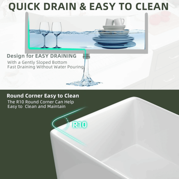 White Farmhouse Sink 30 Inch Farm Sink Fireclay Apron Front Single Bowl Kitchen Sinks Deep Drop in Undermount Kitchen Sink Luxury Modern Style Accessory Kit Included - Image 5
