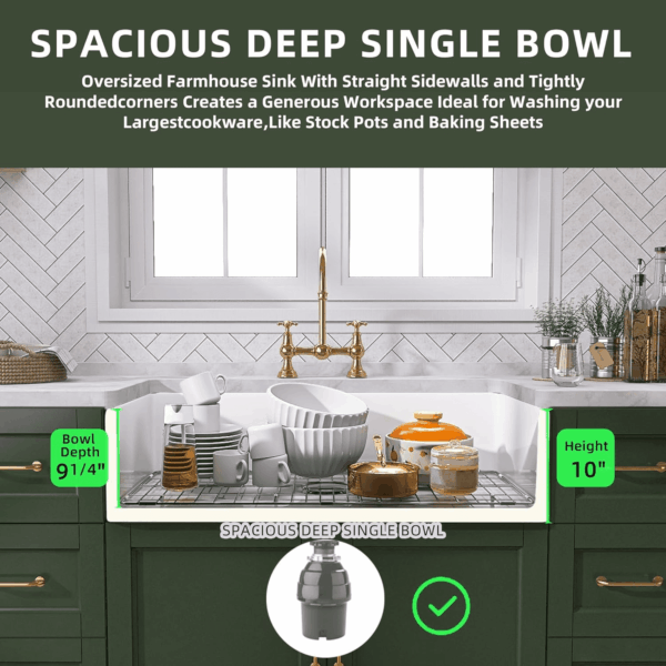 White Farmhouse Sink 30 Inch Farm Sink Fireclay Apron Front Single Bowl Kitchen Sinks Deep Drop in Undermount Kitchen Sink Luxury Modern Style Accessory Kit Included - Image 3