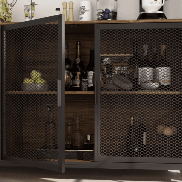 Modern Wood Sideboard Buffet Storage Cabinet with Hutch, 3 Metal Mesh Doors, 3 Drawers & Shelves, Kitchen Pantry Cupboard Console Table for Living Room, Dining Room, Brown - Image 8