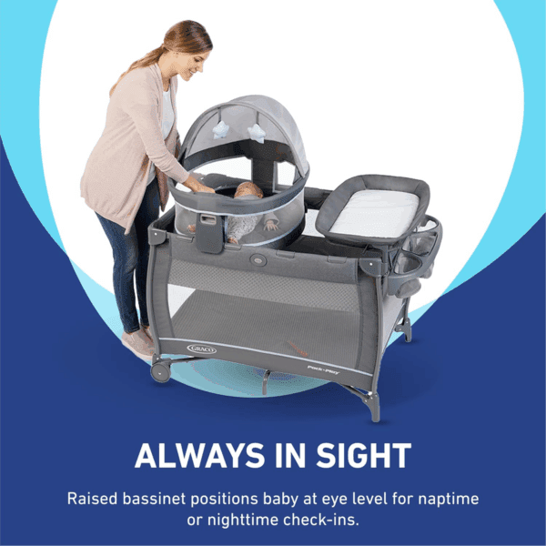 Pack N Play Travel Dome DLX Playard, Astin with Portable Bassinet and Integrated Storage Organizer - Image 3