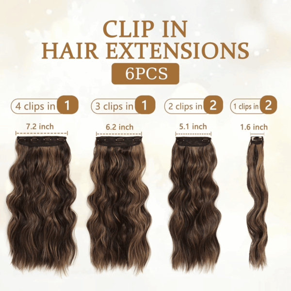 Clip in Hair Extensions for Women, 6PCS Long Wavy Curly Clip on Hair Extensions 20 Inch Dark Roasted Coffee Mixed with Caramel Brown Synthetic Hairpieces - Image 5