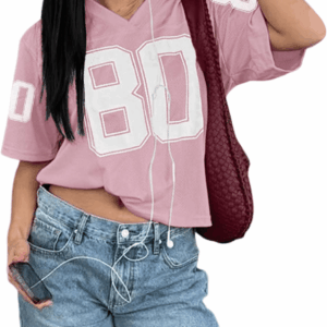 Jersey Shirts for Women Oversized Graphic Tees Cute Number Jerseys Shirt for Teens Girls V Neck Y2K Streetwear Tops