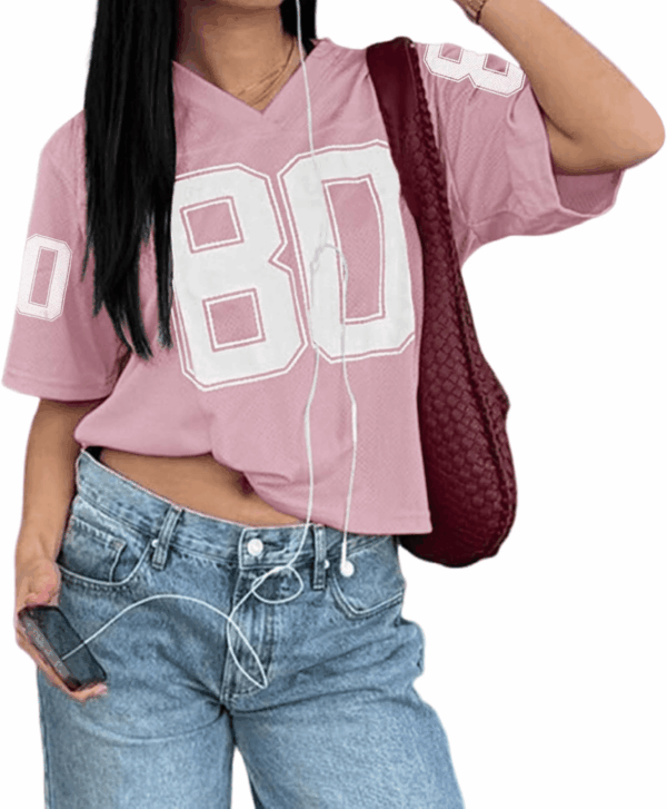 Jersey Shirts for Women Oversized Graphic Tees Cute Number Jerseys Shirt for Teens Girls V Neck Y2K Streetwear Tops